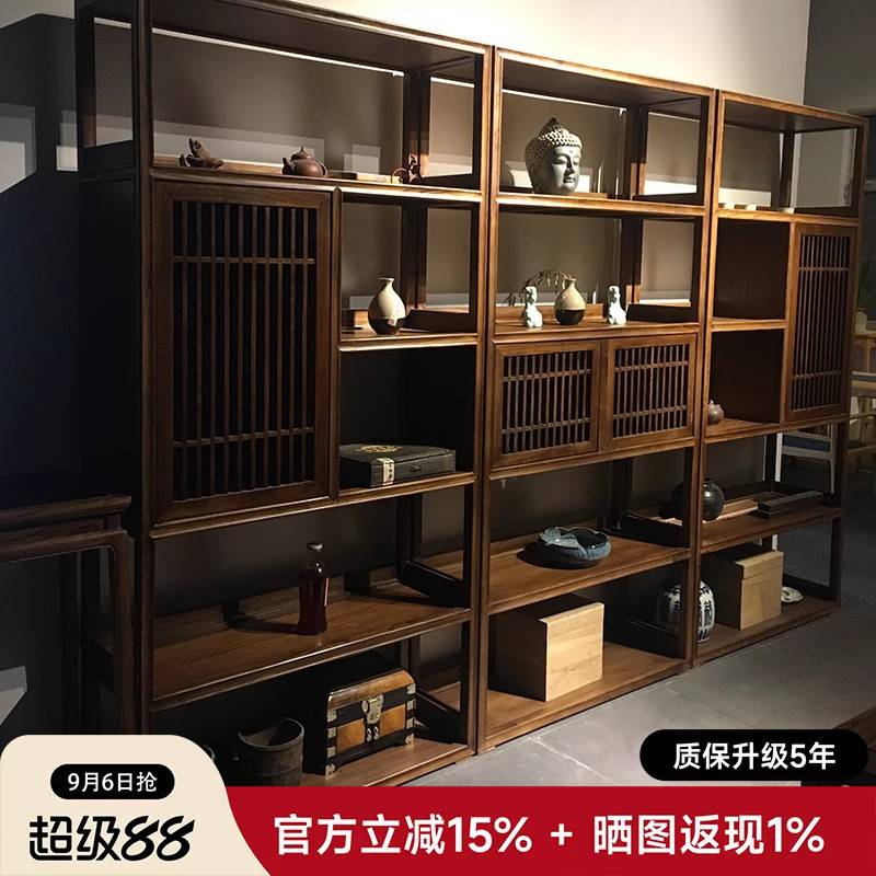实木博物架茶室落地摆件架子图片