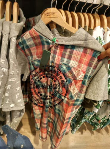 国内现货】正 意大利正品benetton男童装夏款纯棉格子短袖衬衫