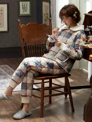 Pajamas women's winter thickened velvet coral velvet three-layer cotton cotton autumn and winter can be worn outside winter super thick sleeping jacket home clothes