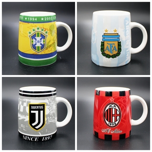 2022卡塔尔世界杯足球迷用品创意礼品皇马巴萨巴西陶瓷马克水杯子