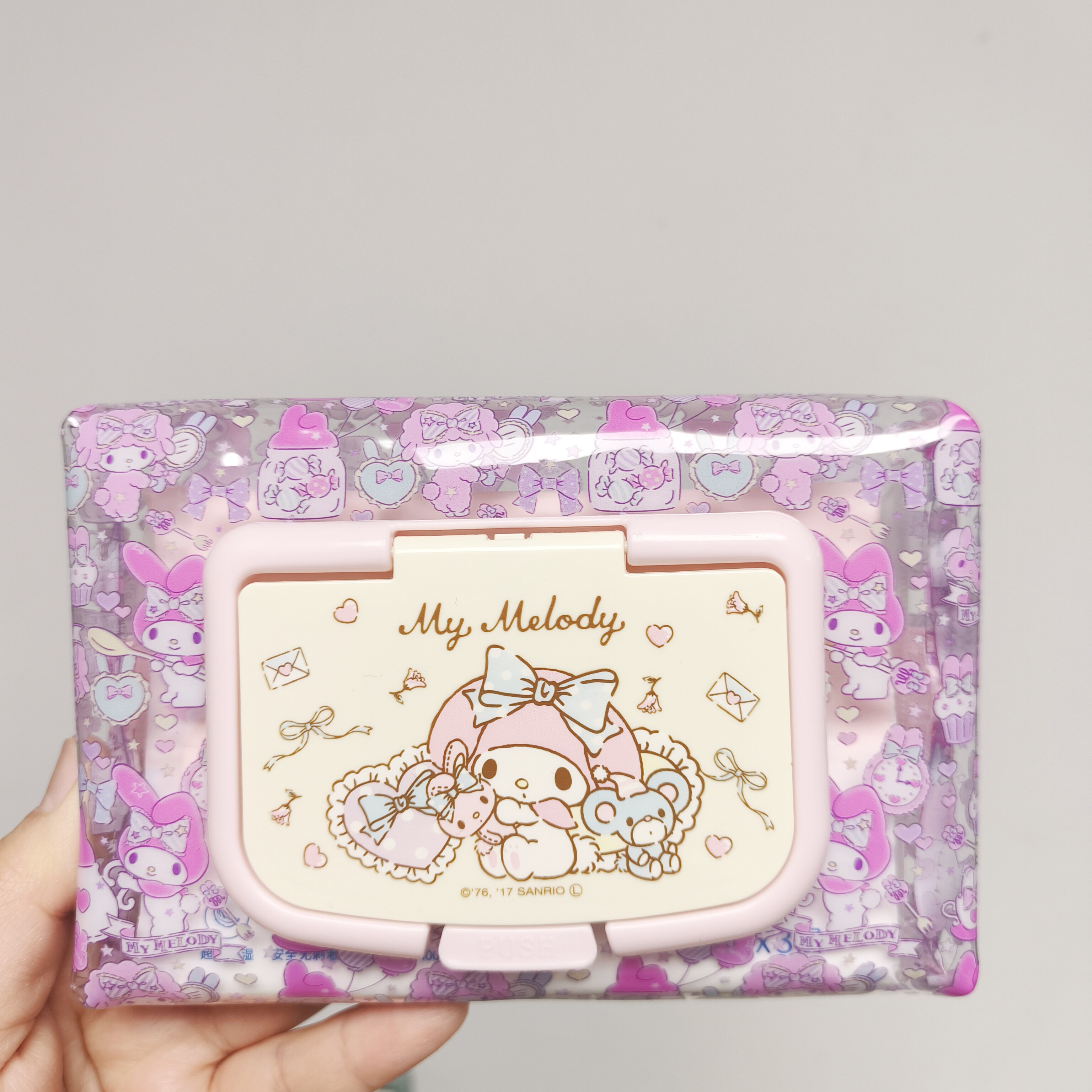 现货卡通美乐公主印花紫色PVC大容量双面纸巾湿巾收纳包手作包