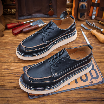 休闲低帮头层牛皮工装鞋