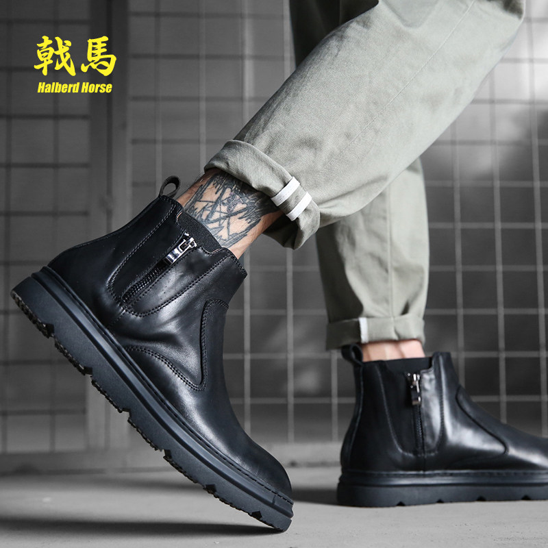 2019 new pattern Riding boots Men boots genuine leather Plush Versatile British style Help High-top shoes Trend Bootiein the Men's Shoes, Boots  category - from Buy2taobao.com to provide professional Taobao agent buy service