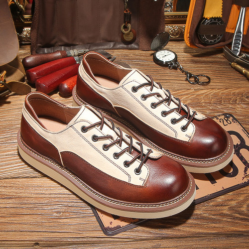 复古低帮头层牛皮工装鞋