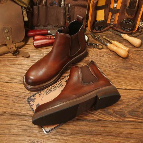 马皮2025冬季新款切尔西靴男高帮加绒真皮英伦风复古休闲马丁靴潮