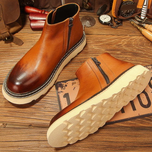 2025冬季新款切尔西靴男高帮真皮英伦风复古休闲牛皮马丁靴潮流