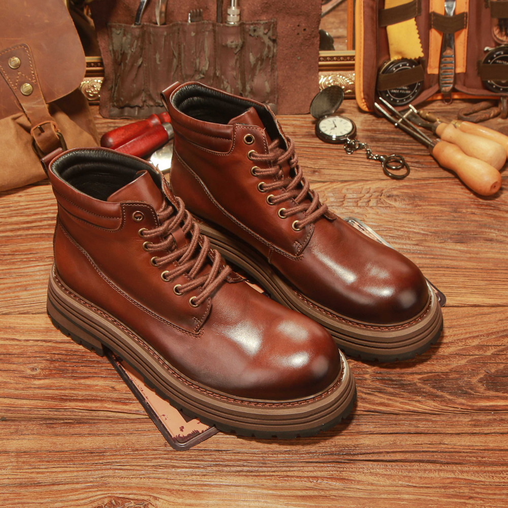 2025冬季新款马丁靴男高帮英伦风美式复古真皮皮鞋休闲工装靴潮流