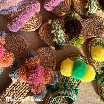 Thailand#泰国手工草编鞋网红毛球拖鞋撞色IG风欧美度假唯美沙滩