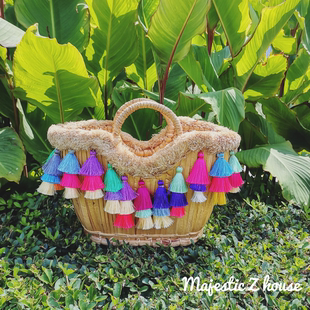 MajesticZhouse#泰国网红编织包欧美INS度假风流苏草编手提包Thai