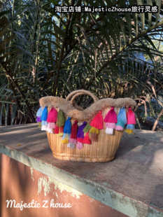 MajesticZhouse#泰国网红草编包欧美INS度假风流苏草编手提包Thai