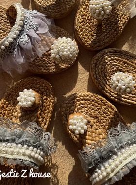 Thailand#泰国手工草编鞋网红毛球珍珠拖鞋IG风欧美度假唯美沙滩