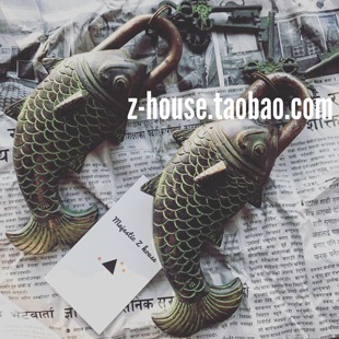 Handmade Lock&Key Solid Fish 尼泊尔铜锁复古摆件 Brass Nepal