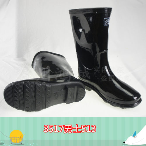 3517雨鞋513男中筒胶鞋水鞋反口厨房用鞋轮胎底男士劳保鞋圆头