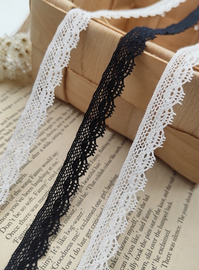 宽1.2cm细线蕾丝米漂白黑色棉线花边 娃衣洛丽塔布艺服装装饰辅料