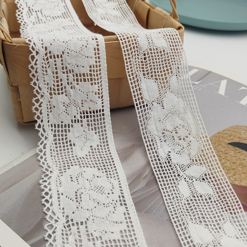 宽7cm米白/本色玫瑰花棉线花边辅料手工diy衣服裙摆装饰蕾丝
