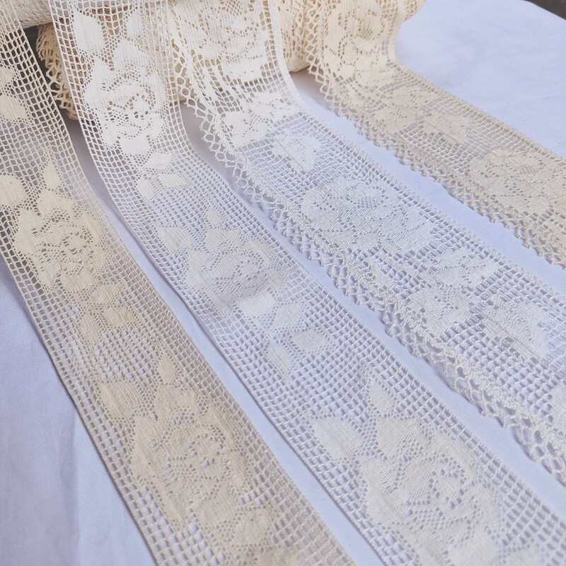宽7cm米白/本色玫瑰花经编棉线蕾丝花边手工diy衣服裙摆装饰辅料