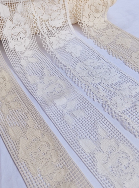 宽7cm米白/本色玫瑰花经编棉线蕾丝花边手工diy衣服裙摆装饰辅料