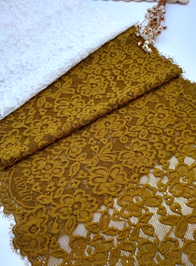 米白/姜黄色压纱厚实弹力眼睫毛蕾丝花边宽22.6cm 裙摆裤脚边装饰