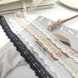 diy手作蕾丝棉线花边黑米漂白色宽2.5cm 娃衣洛丽塔辅料 一米2.8元