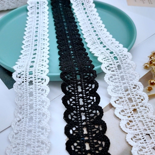 DIY服装辅料 米本黑漂白色穿孔织带棉线花边宽3.5cm 娃衣洋装辅料