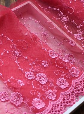 尚水 diy手工辅料蕾丝网底单边艳红色刺绣水溶镂空花边 21cm 满减