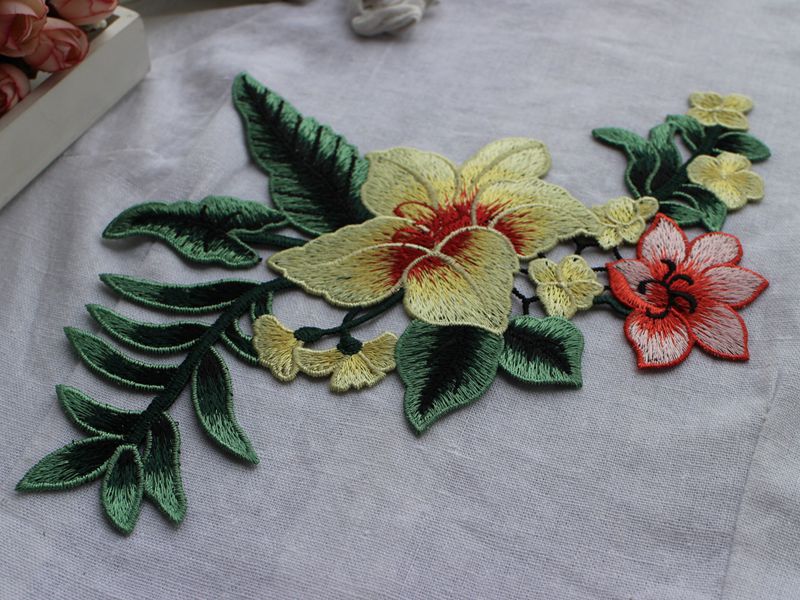 玫瑰贴花中国风水溶刺绣连衣裙修补DIY服装辅料柔软丝滑无胶贴