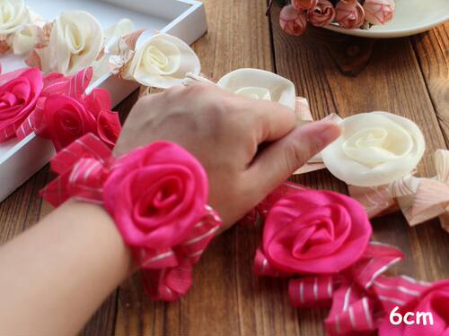 DIY蕾丝 米黄色/玫粉色玫瑰花朵手绢花 舞蹈服礼服花边辅料