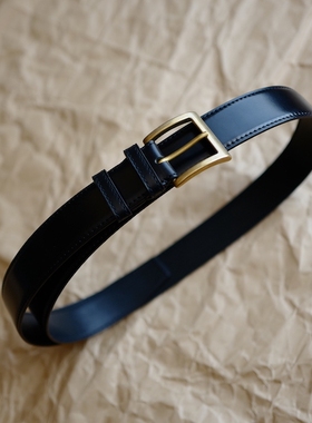 日本 新禧马臀皮腰带定制 高光黑色马臀皮皮带 意大利方扣 现货