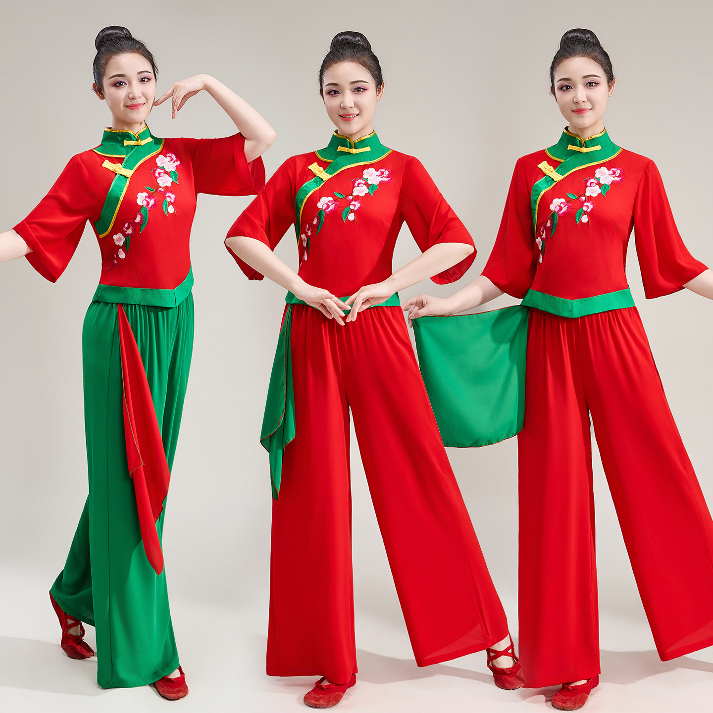 新款扇子舞舞蹈服装秧歌服装中老年广场套装舞蹈喜庆演出演出服图片