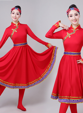 2022女新款成人少数民族演出服装表演服饰广场大摆裙蒙古舞蹈服装
