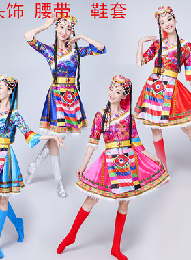 新款藏族舞蹈演出服装蒙古服饰女少数民族服装成人西藏广场舞水袖