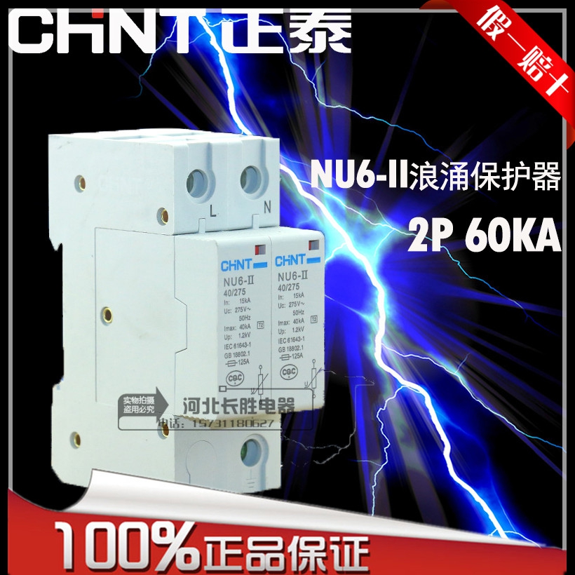 正品正泰浪涌保护器NU6-II 2P60KA电涌保护器防雷器两项220v