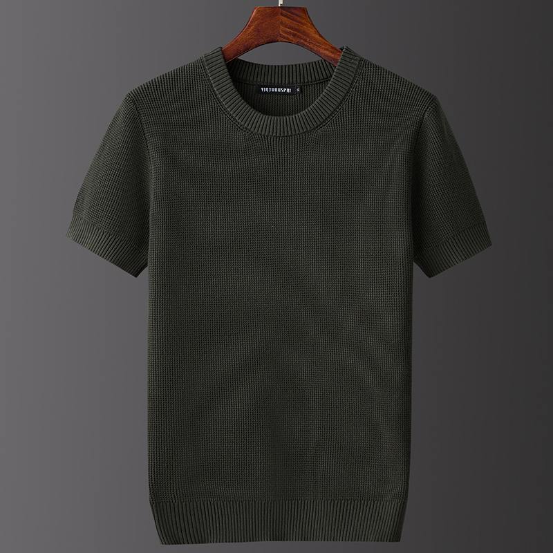 欧洲站秋冬保暖短袖休闲半袖针织衫2025年新款男士内搭加厚打底衫