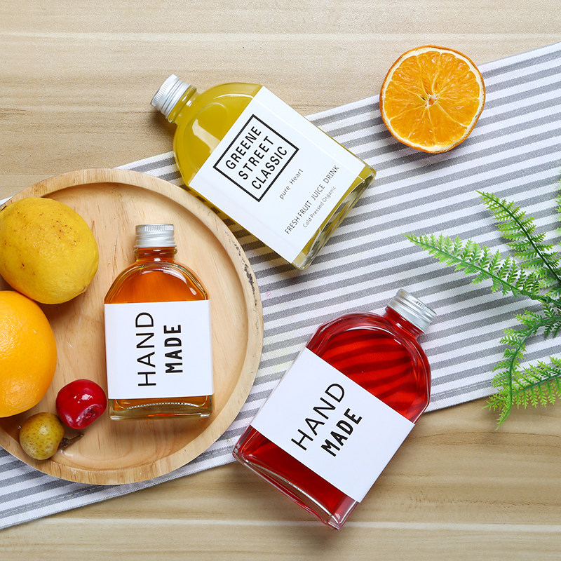 玻璃创意风果汁带盖透明奶茶瓶