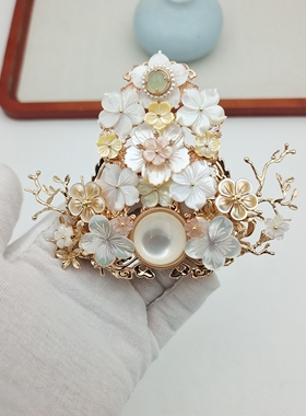 闲时原创汉服发饰蝶贝百搭日常华丽款小发冠顶冠铜镀现货一物一拍