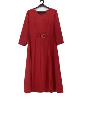 春秋款 撤柜品牌 班*诗系列 喜庆红色V领气质连衣裙女2219