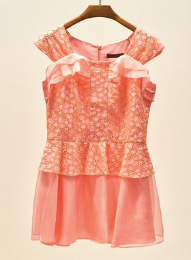 23夏 台湾品牌 裘* 小香风甜美镂空设计木耳边连衣裙女 53082H