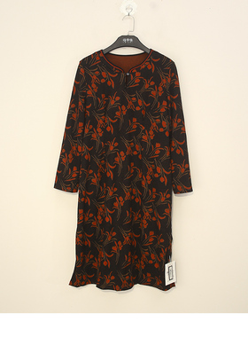 23春秋款 忆*儿 印花中式风弹性简约妈妈装圆领长袖连衣裙86305