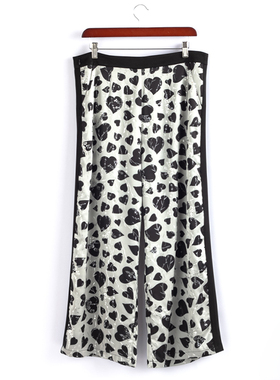 春夏款 台湾品牌名*彤 缎面爱心印花女士九分阔腿裤休闲裤 N440D