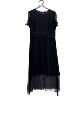 夏款 撤柜品牌 180系列 显瘦黑色双层微透纱连衣裙女5322