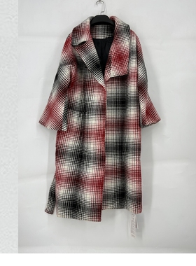 秋冬款 撤柜品牌 时*味* 八分袖长款格纹呢外套女60606