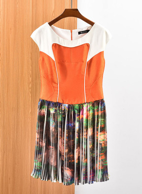 20夏款 台湾女装JSTN 创意拼接 飘逸百褶显瘦连衣裙 11516033