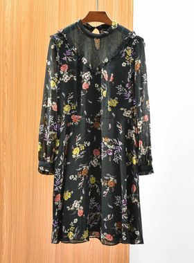 23春秋 CF 甜美复古印花蕾丝拼接雪纺 连衣裙  7723LA105