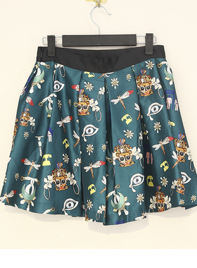 23夏款明星代言 Q*DA 印花高腰绿色内安全裤百搭半身裙592115034