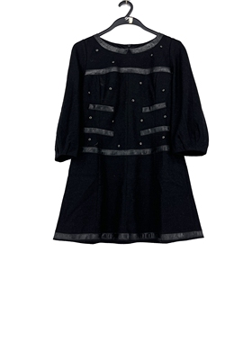 春秋款 季*风 优雅PVC皮走边装饰黑色显瘦连衣裙女0105LA105