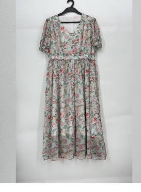 夏款 撤柜品牌 莫L凯L系列 清新减龄印花舒适连衣裙女200006