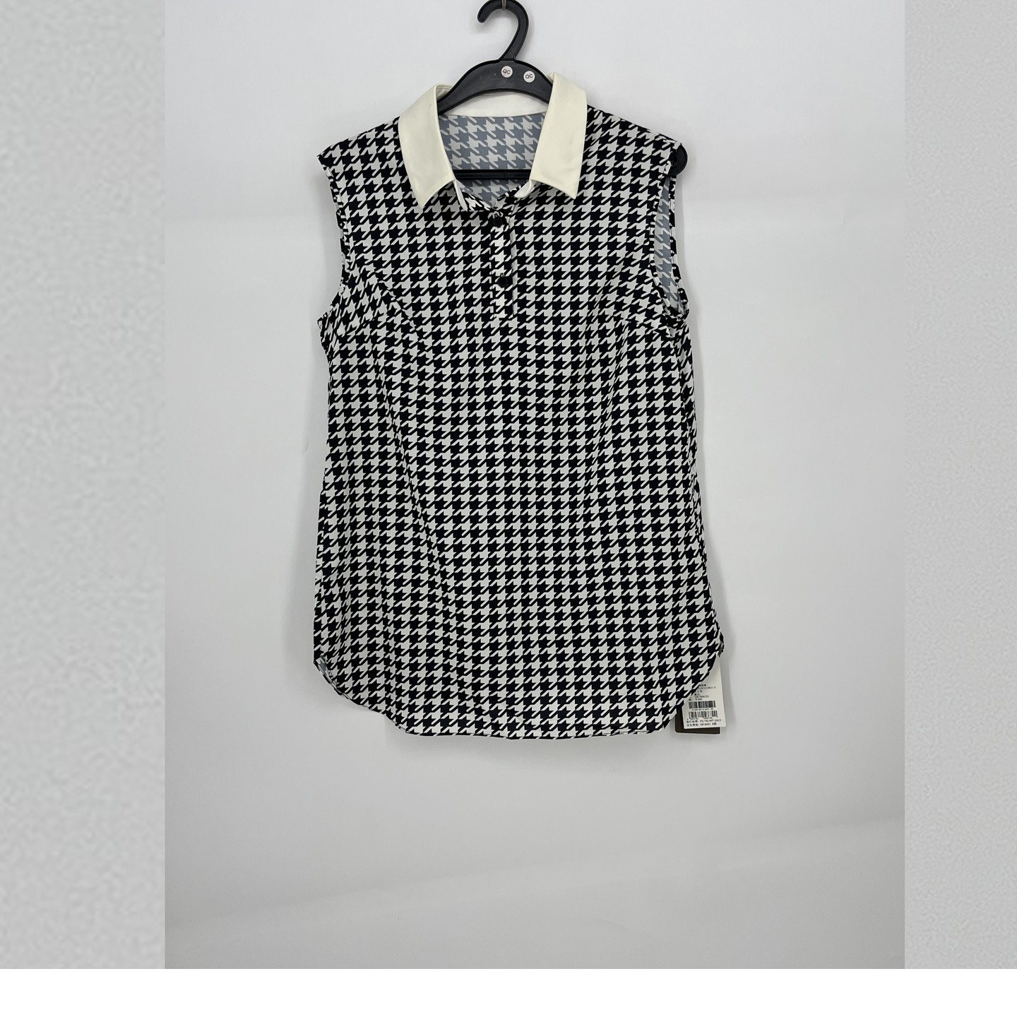 千鸟格拼接翻领舒适套头上衣女