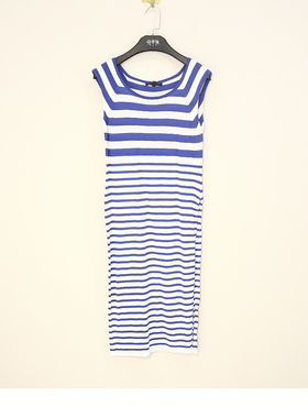 23夏款明星代言 Q*DA 蓝色条纹针织圆领无袖弹力连衣裙791120033