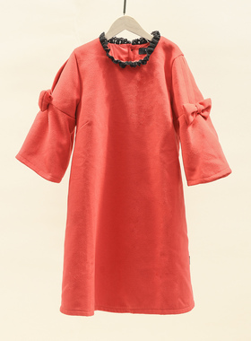 JOJ**久 童装 19秋冬 甜美时尚可爱洋气毛呢连衣裙女童 16424080