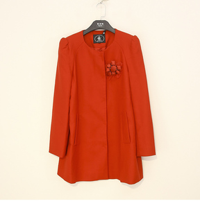 夏款 台湾女装 吉思TN 红色里料醋纤圆领羊毛长袖外套 11527078